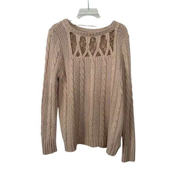 LC Lauren Conrad Beige with Lace Detail Cable Knit Pullover Sweater Size XL - Picture 1 of 10